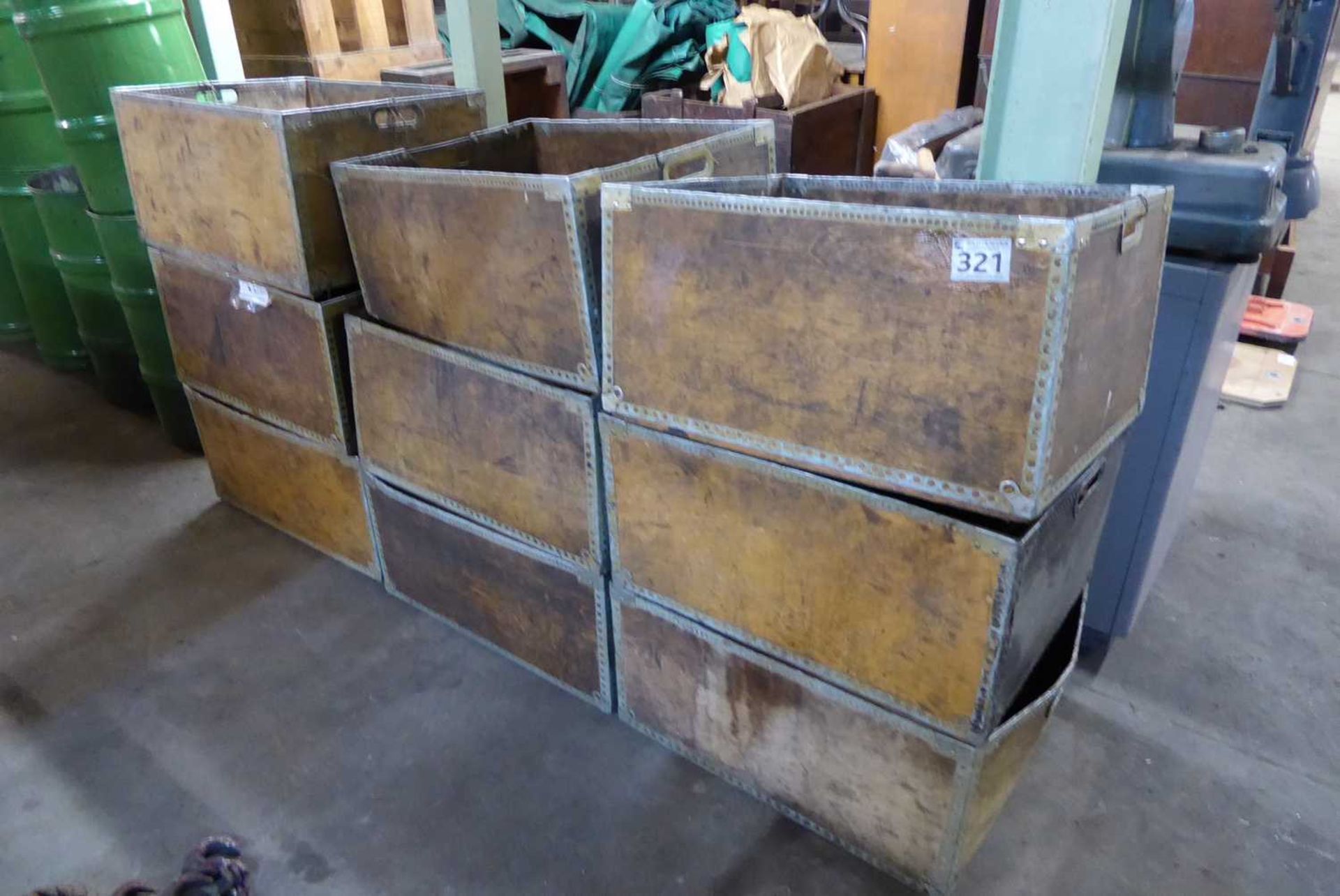 +VAT 9 metal bound wooden parts boxes