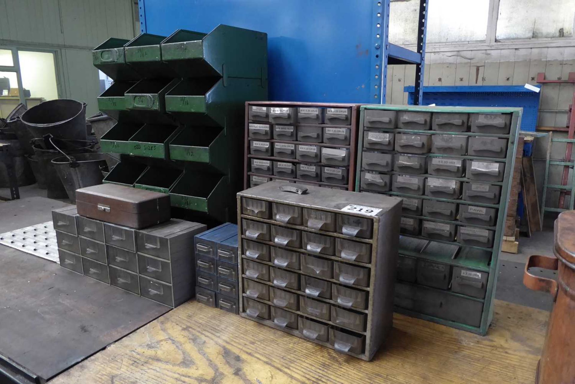 +VAT 15 green metal linbins together with various plastic multi-drawer units - Image 2 of 2