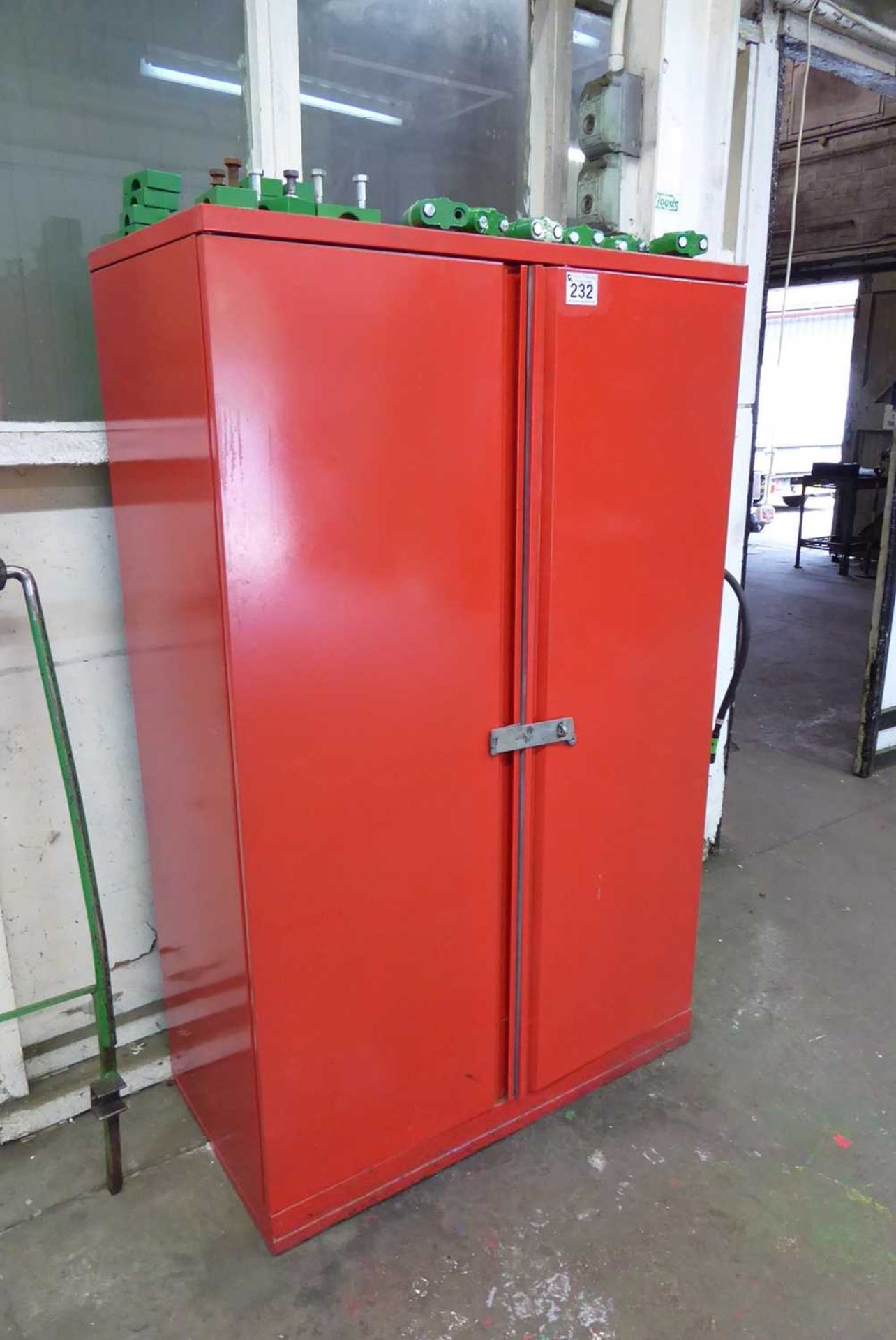 +VAT Red steel double door storage cabinet and similar small machinists cabinet