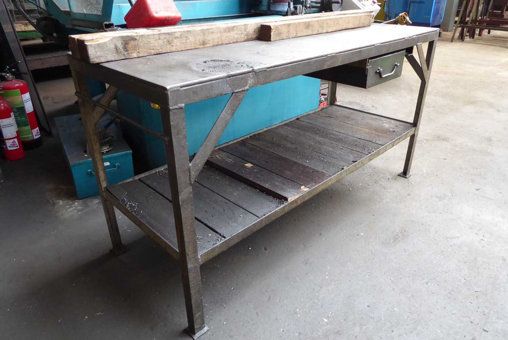 +VAT 3 low wooden benches, 4' workbench, welded steel workbench, bolted angle rack, early wooden - Image 5 of 8