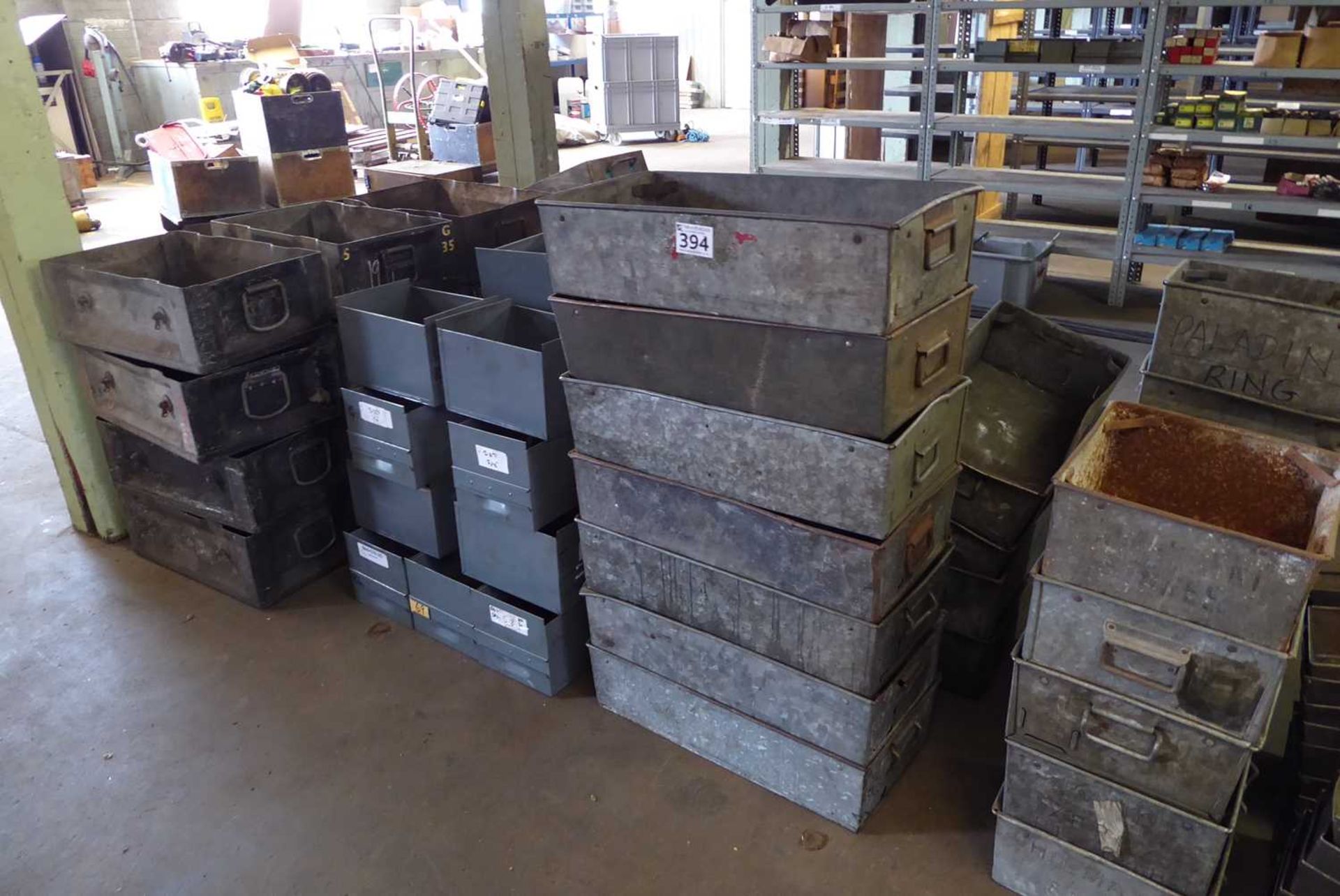 +VAT Large quantity of galvanised tote trays and other similar metal containers