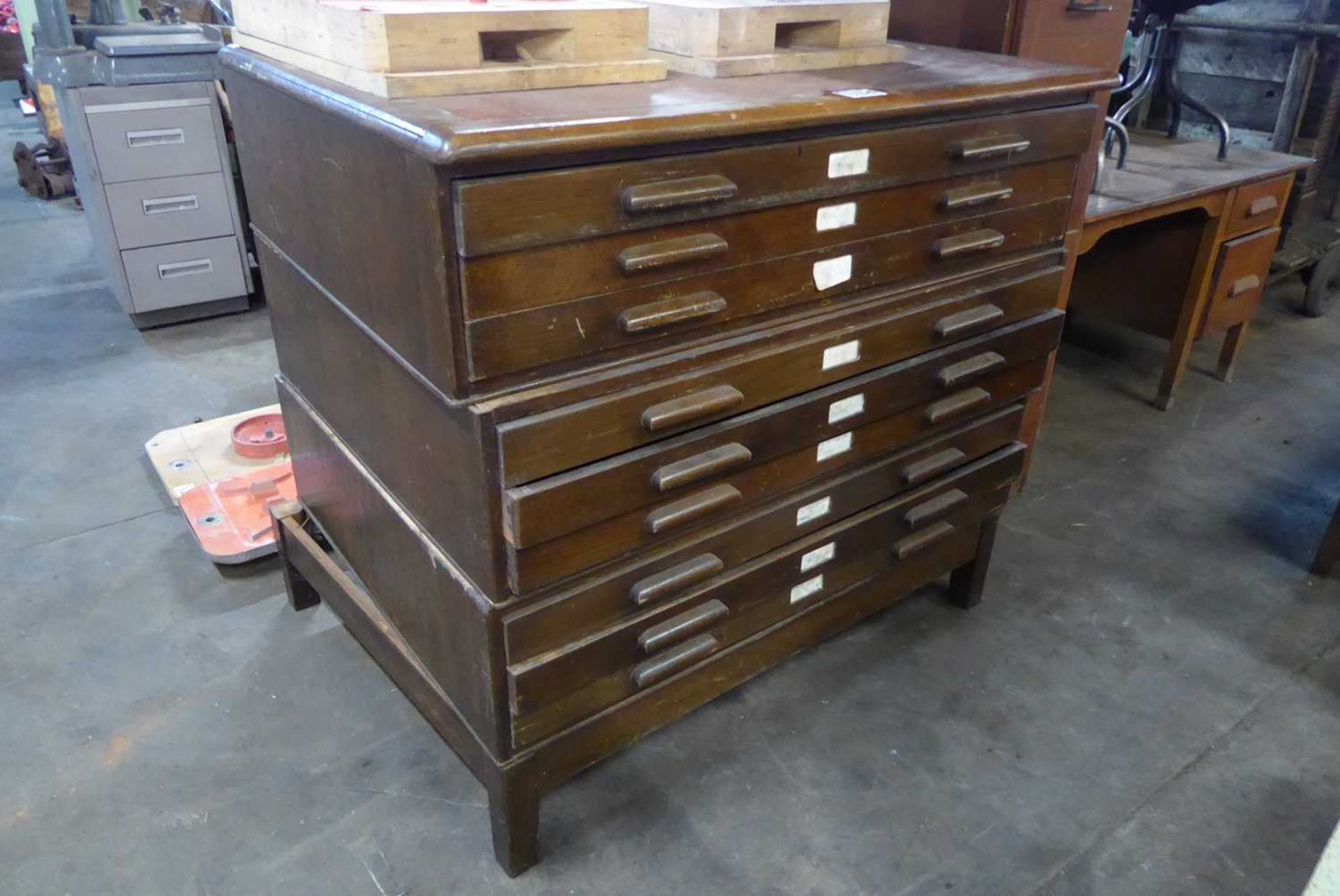 +VAT Early 20th Century 9-drawer plan chest in 3 sections on stand