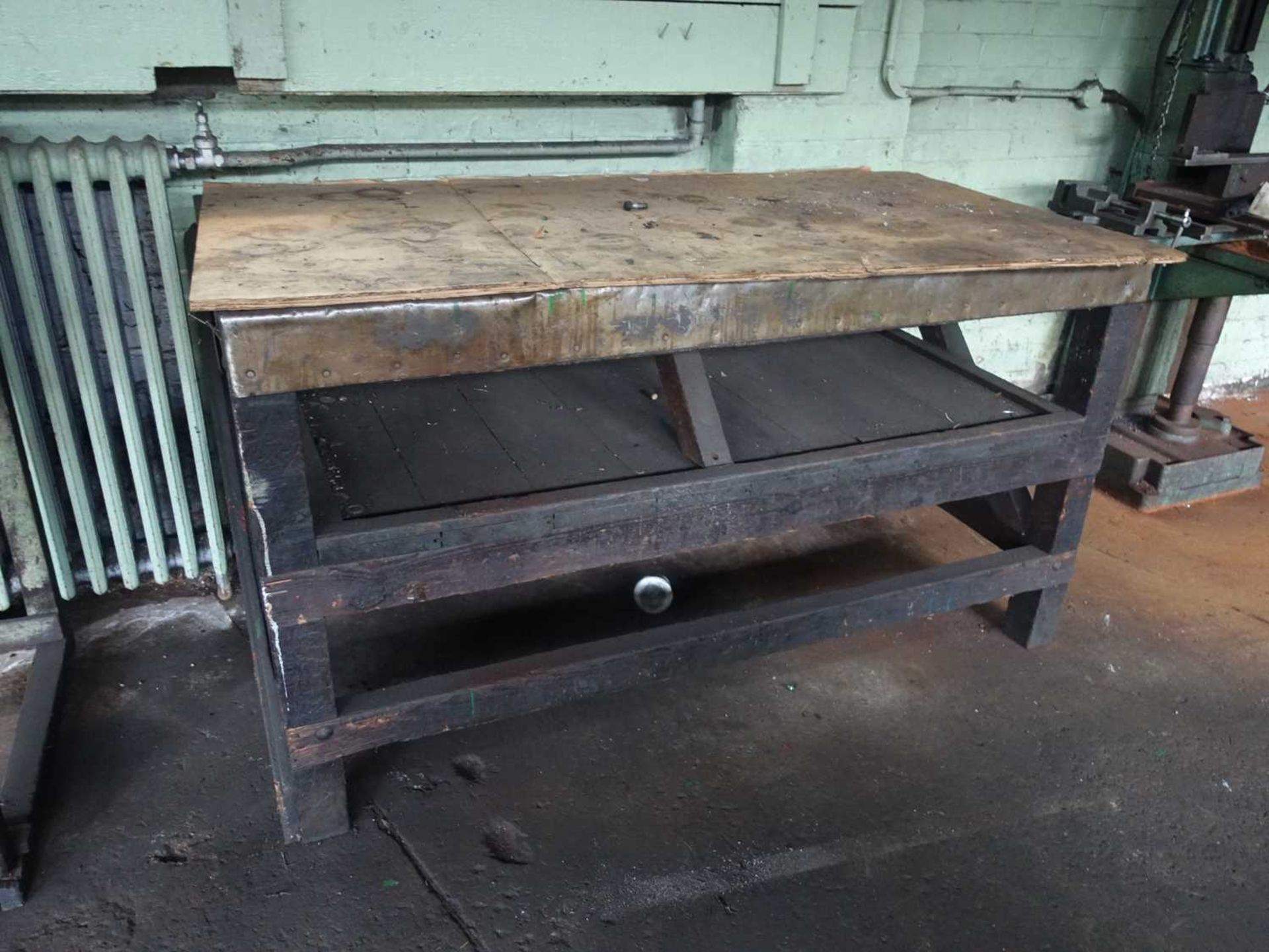 +VAT 8 wooden approx. 4' square work tables, together with 5 bays of bolted grey racking, 2 welded - Image 6 of 10