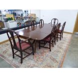 Edwardian extending dining table plus 8 chairs to include 2 carvers