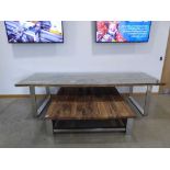 Large driftwood style dining table with chromed supports