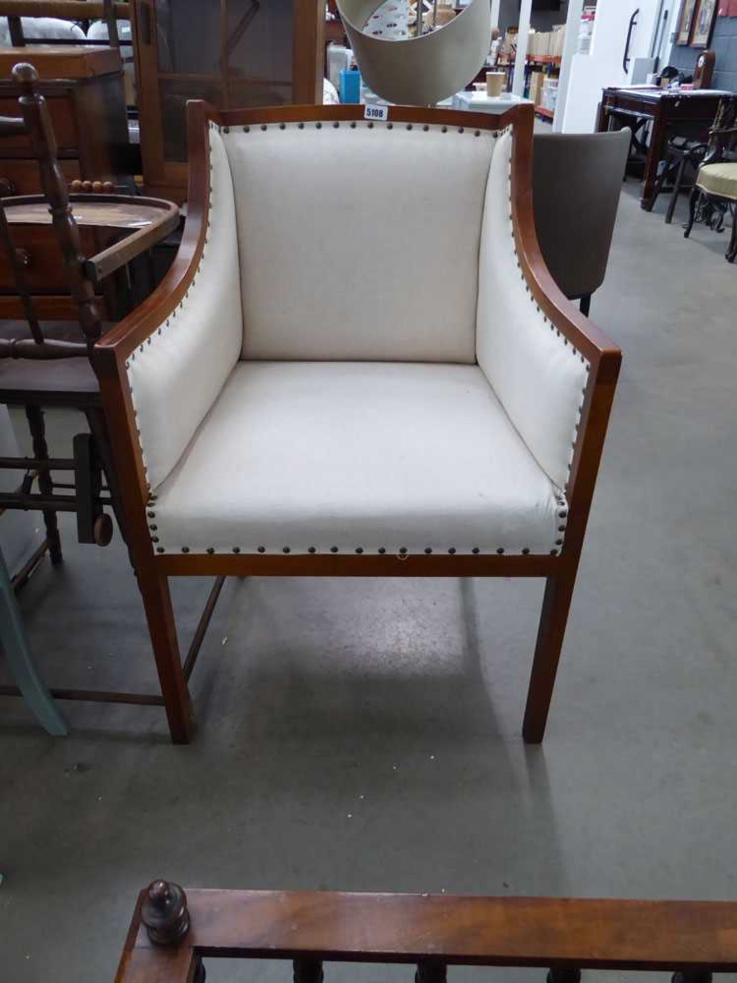 Oatmeal fabric regency style armchair