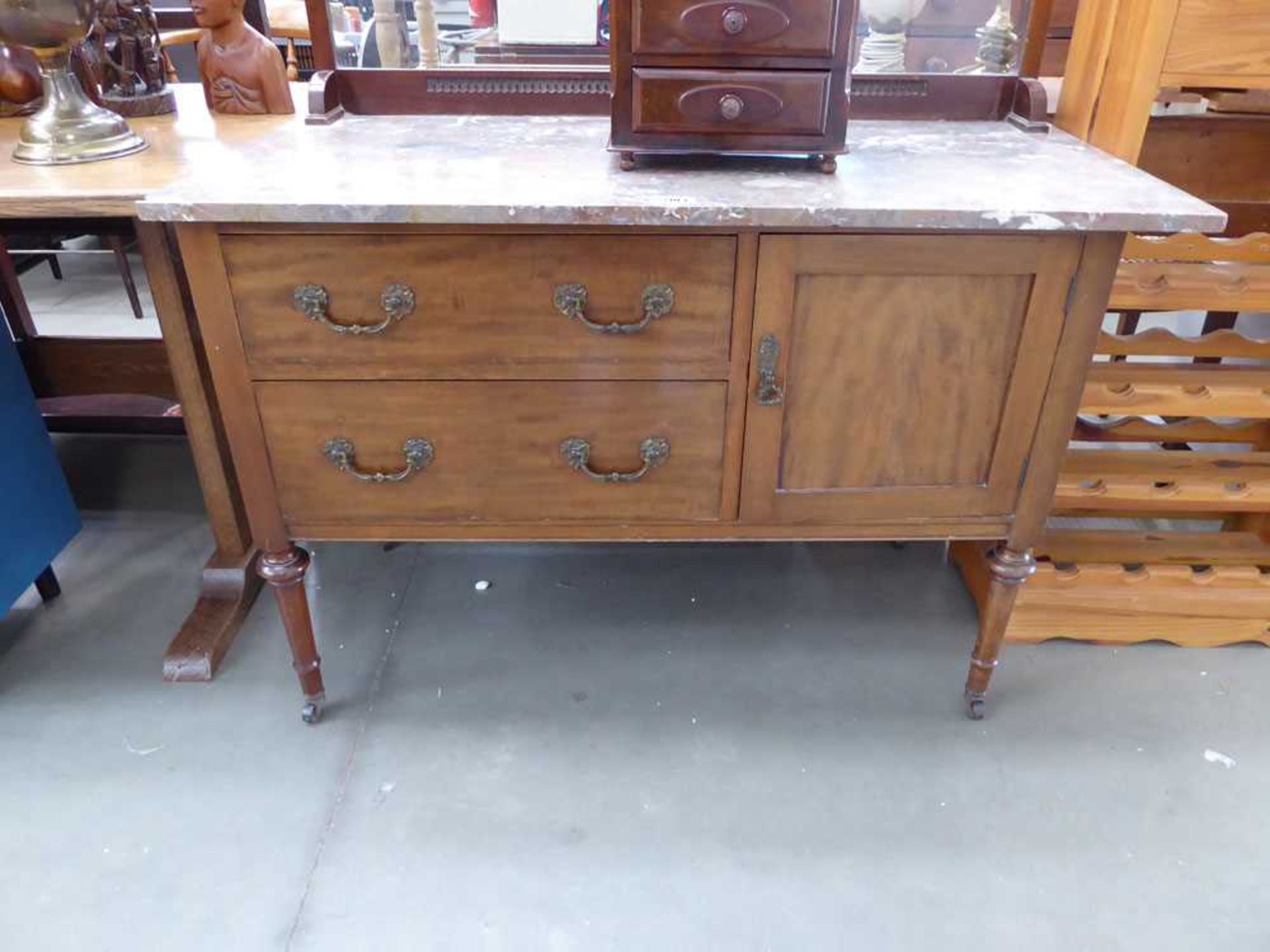 Marble topped wash stand with cupboard and drawers under