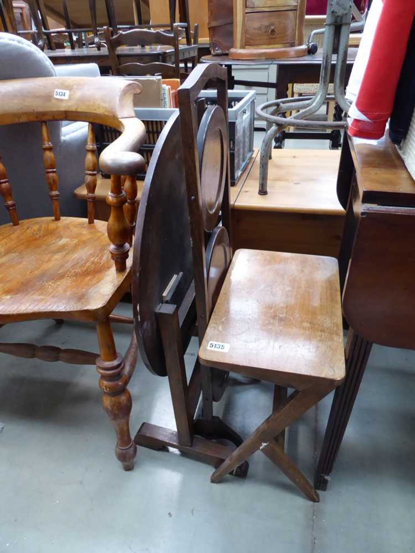 Folding table plus a oak three tier cake rack and a side table