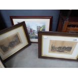 2 x engravings of Alnwick and Warwick castles