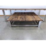 Driftwood style square coffee table with chromed supports