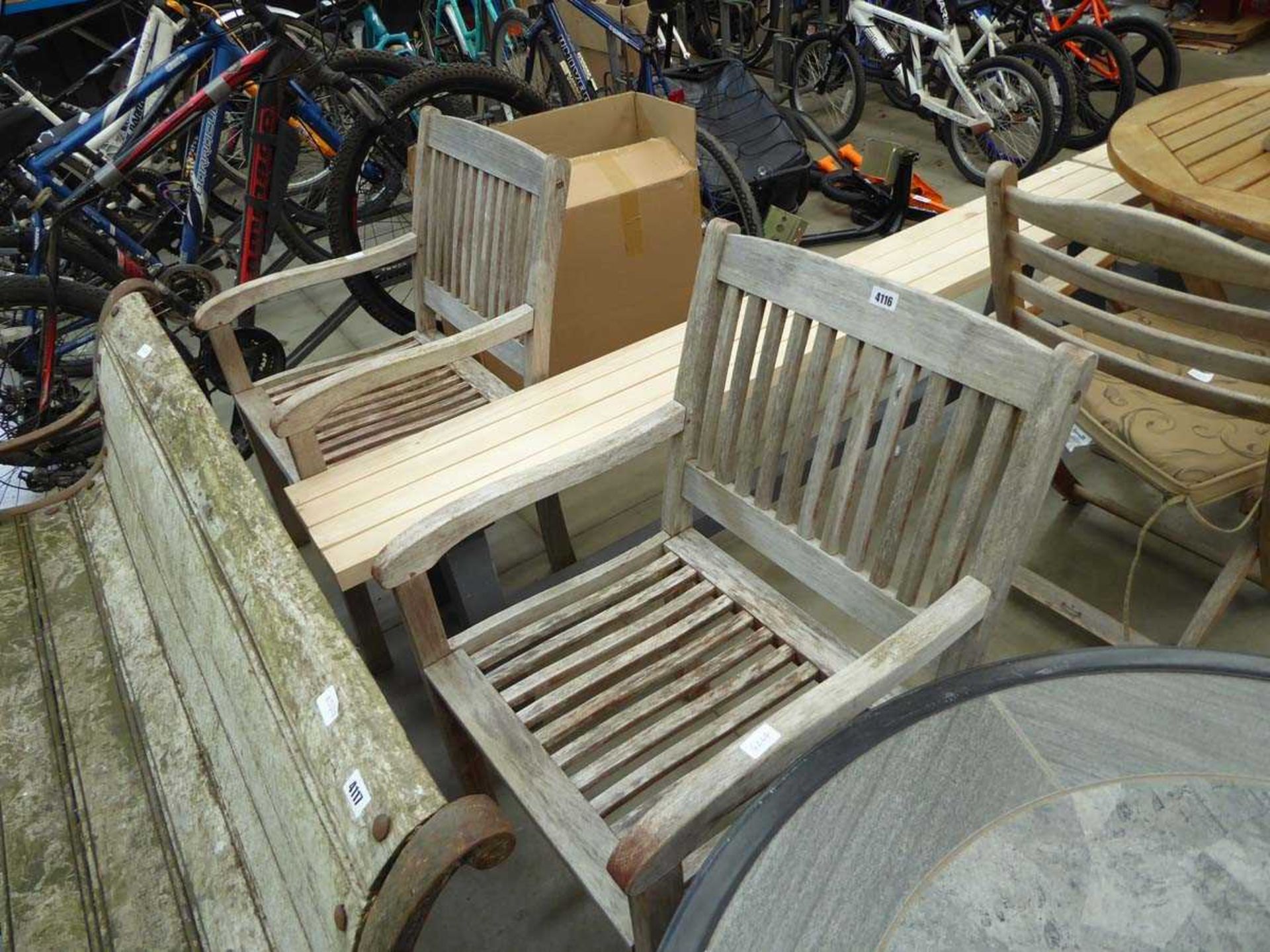 2 wooden garden chairs