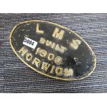 Oval brass LMS train plaque, entitled Built 1900 Horwich