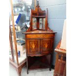 Edwardian corner cabinet with shelf and mirror over