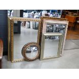 Five rectangular mirrors, plus a circular mirror in floral frame