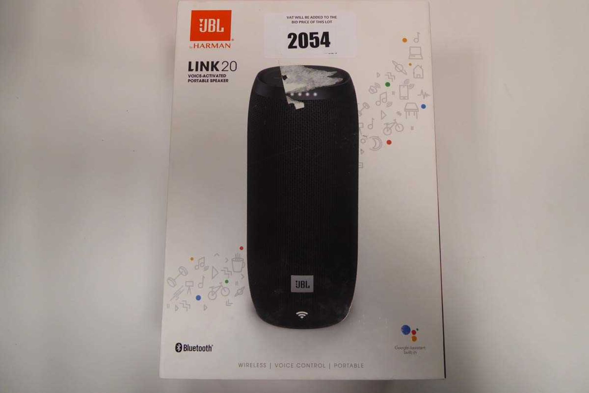 +VAT JBL link 20 voice activated portable speaker in box