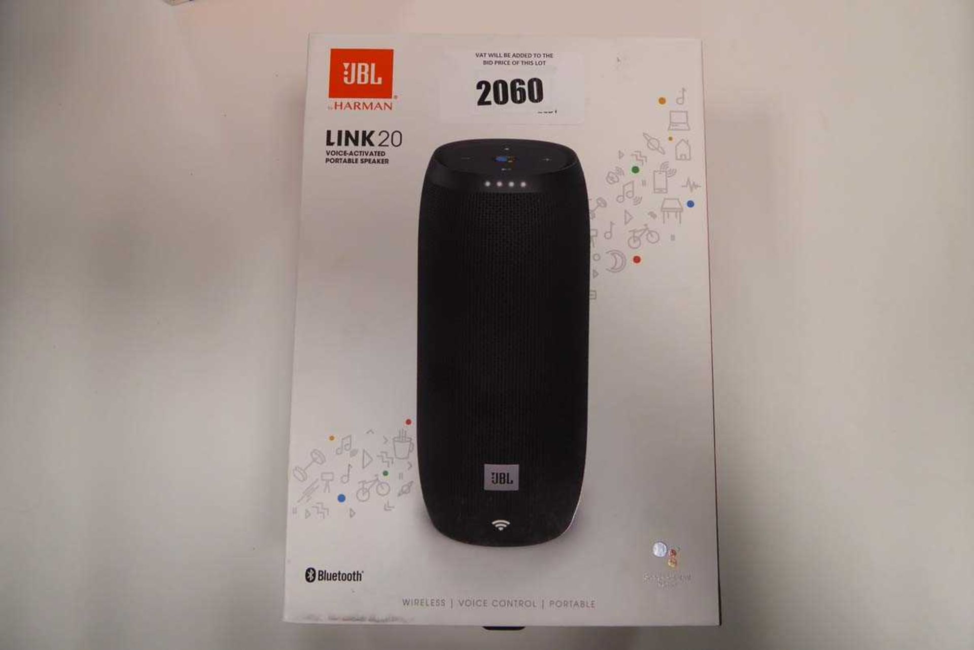 +VAT JBL link 20 voice activated portable speaker in box