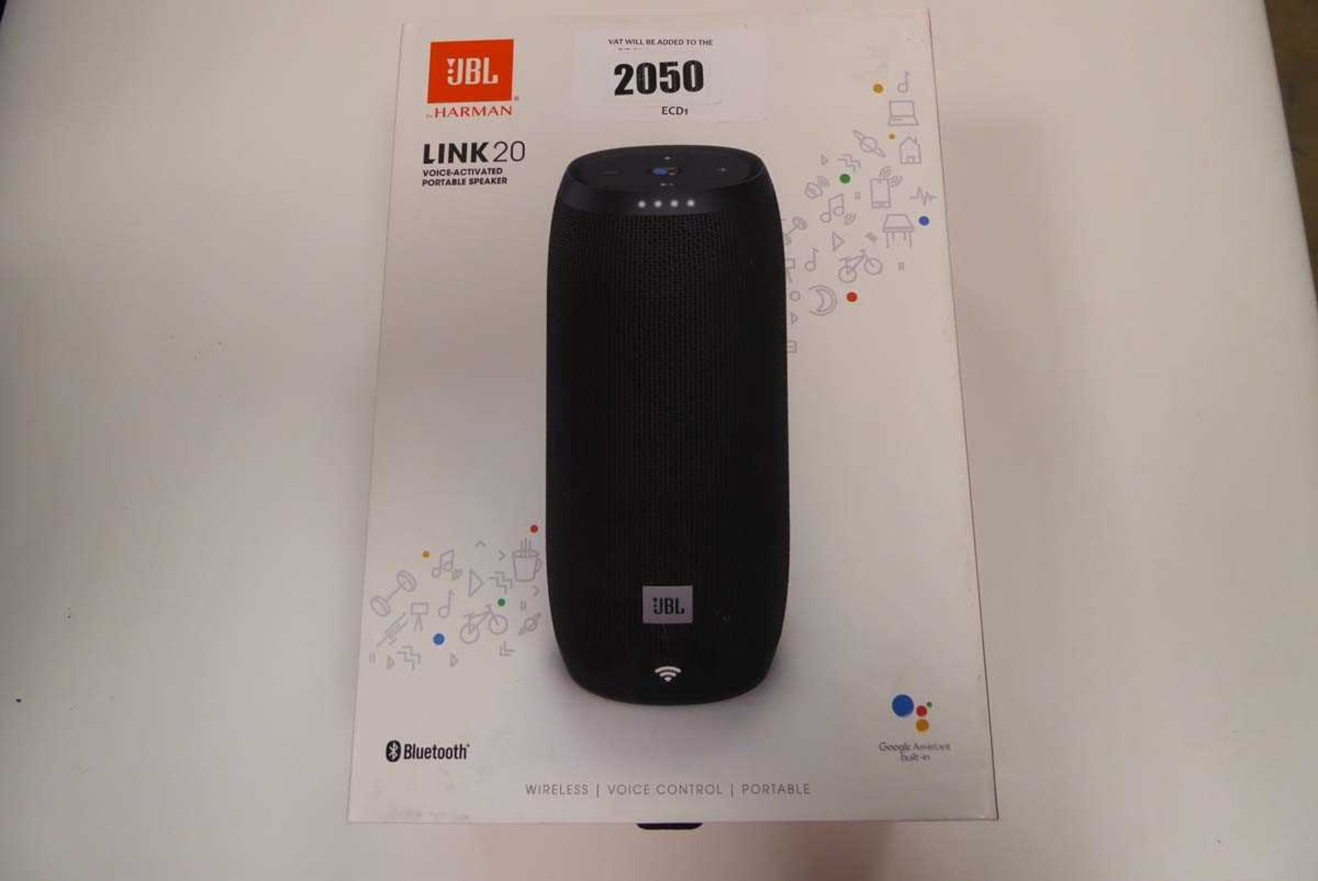 +VAT JBL link 20 voice activated portable speaker in box