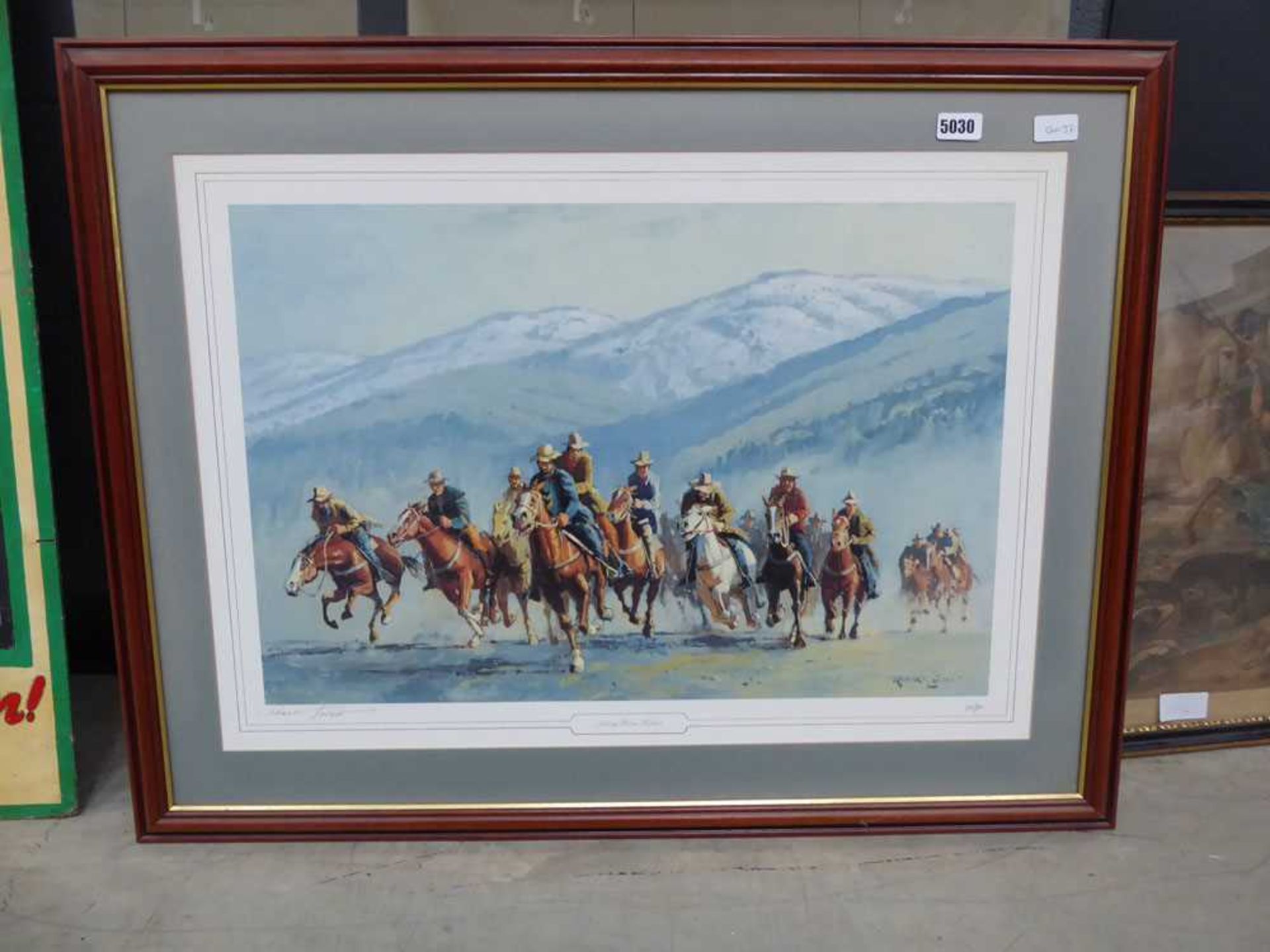 Limited Edition Robert Lovett print entitled 'Snowy River Riders'