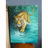 Modern oil on canvas - tiger in water