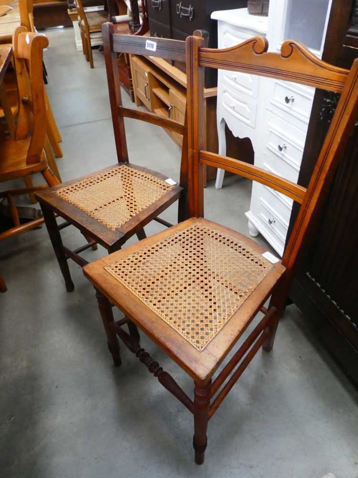 2 wicker seated bedroom chairs plus elm seated slatback chair