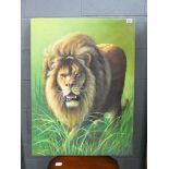 Modern oil on canvas of a male lion
