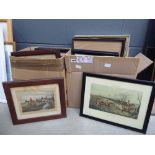 2 x boxes containing largely horse racing and hunting related engravings