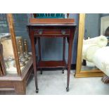 1920's mahogany drop side table with drawer and second tier
