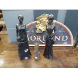 Pair of Leonardo Collection Maasai lady figures plus a carved wooden African head