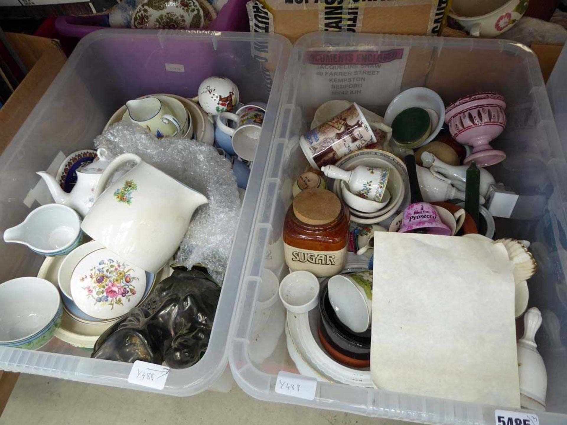 Three boxes containing glassware, kitchen storage vessels, crockery and china to include tea - Image 3 of 3