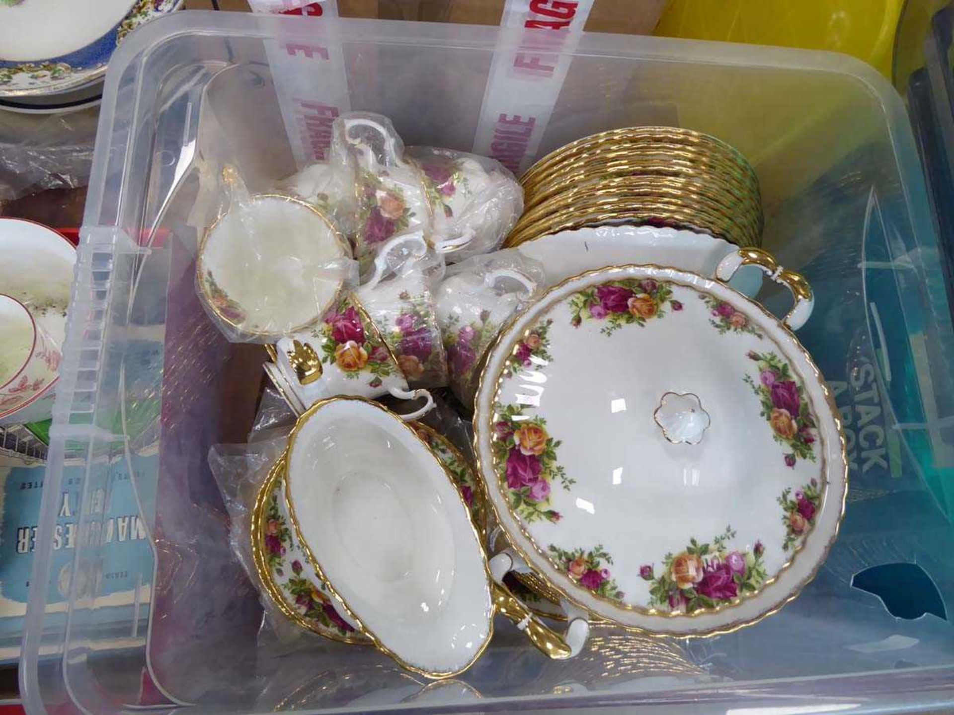2 x boxes containing old country rose patterned crockery - Image 3 of 3