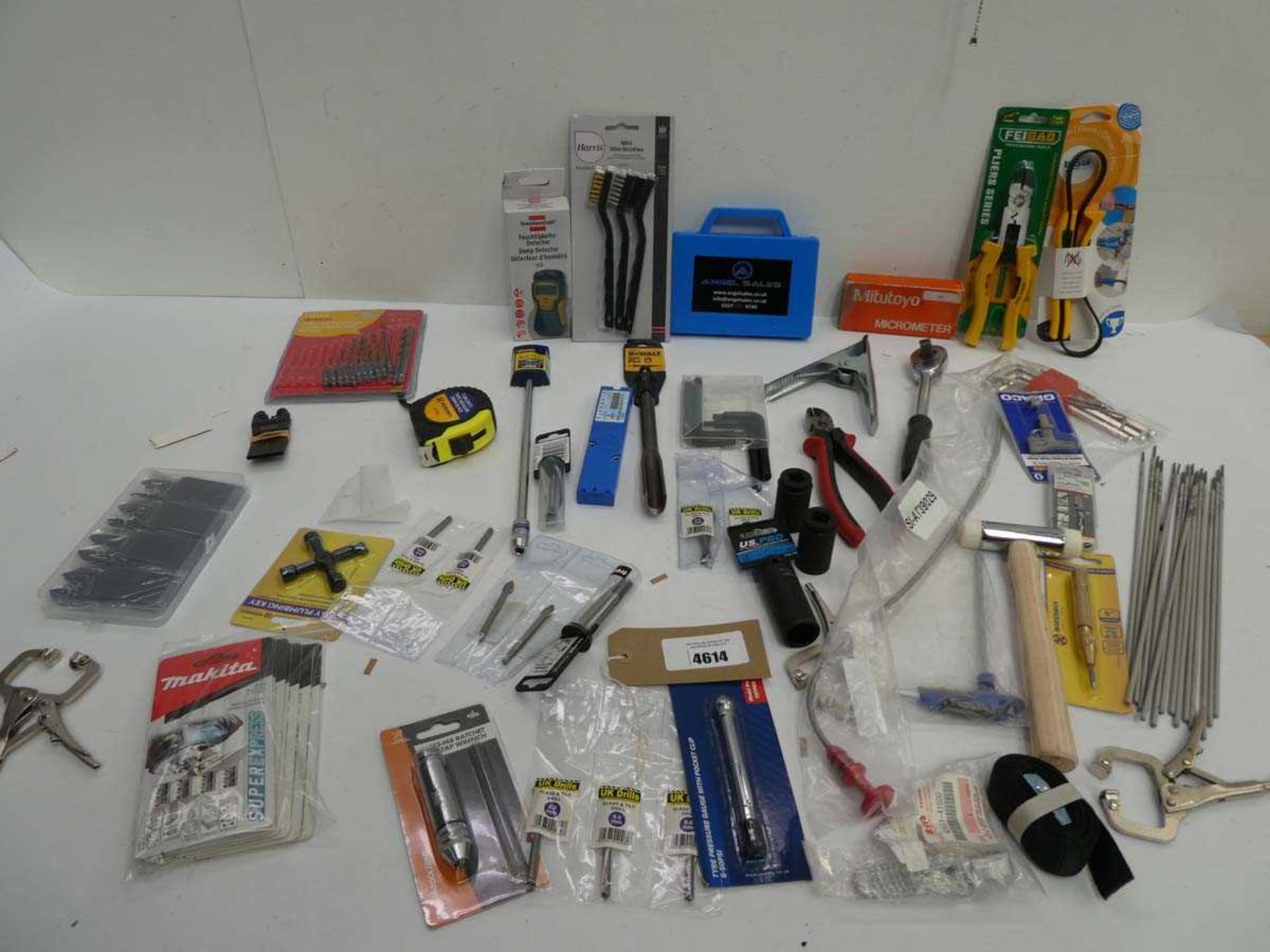 +VAT Damp detector, pliers, drill bits, saw blades, multi tool blades, clamps, tape measure,