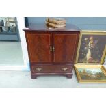 Reproduction mahogany double door entertainment cupboard with drawer under