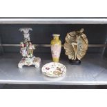 Modern art deco figure, Chinese vase, ornate continental candlestick with figures to column, plus