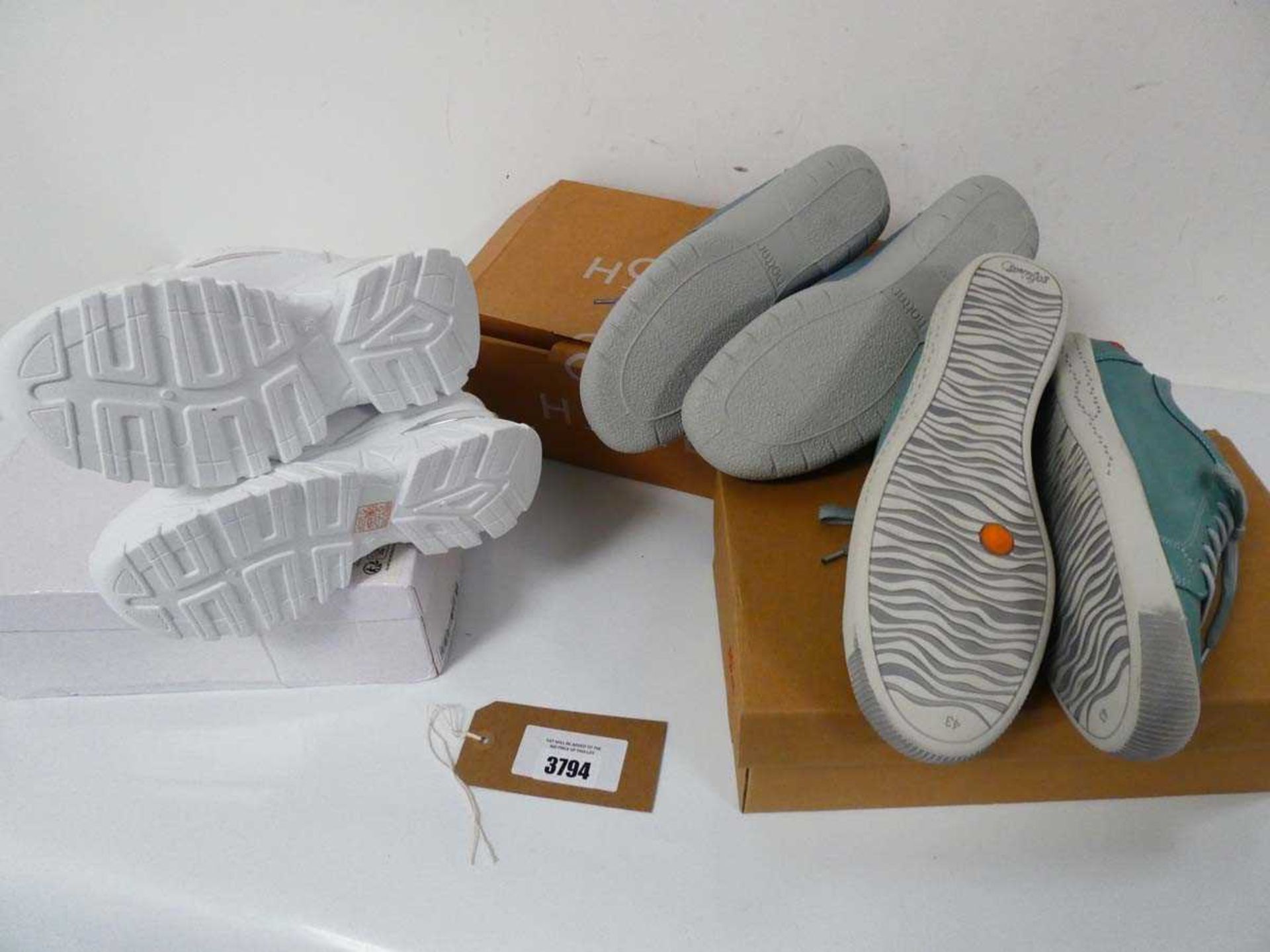 +VAT 3 x Boxed pairs of trainers to include chunky white EU35, Softinos EU43and Hotter UK8 - Image 2 of 2