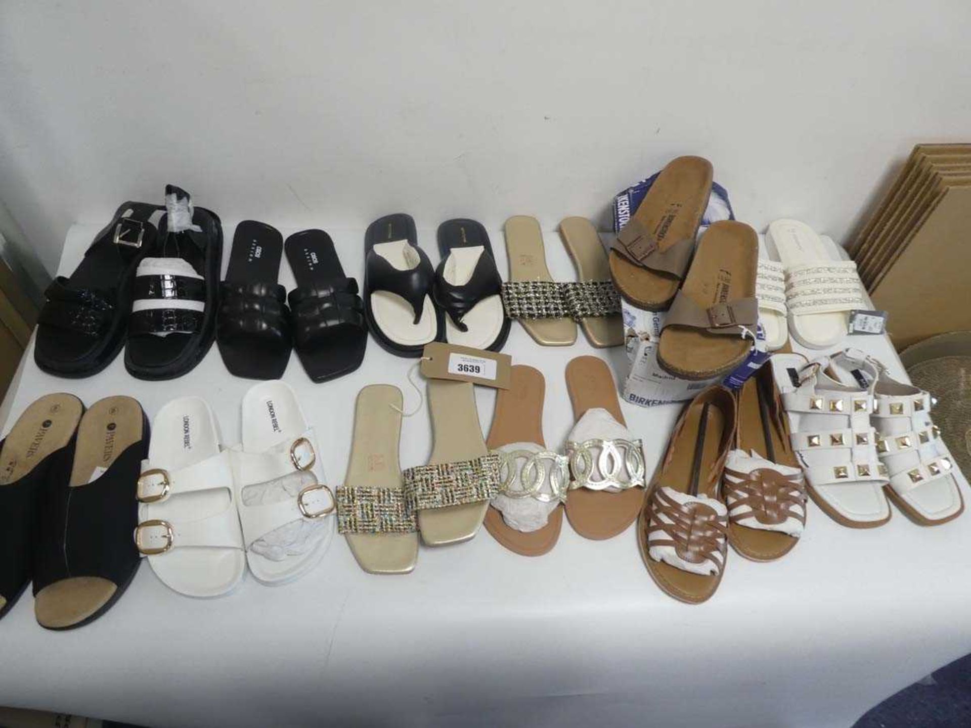 +VAT 12 pairs of sandals in various styles and sizes to include Birkenstock etc