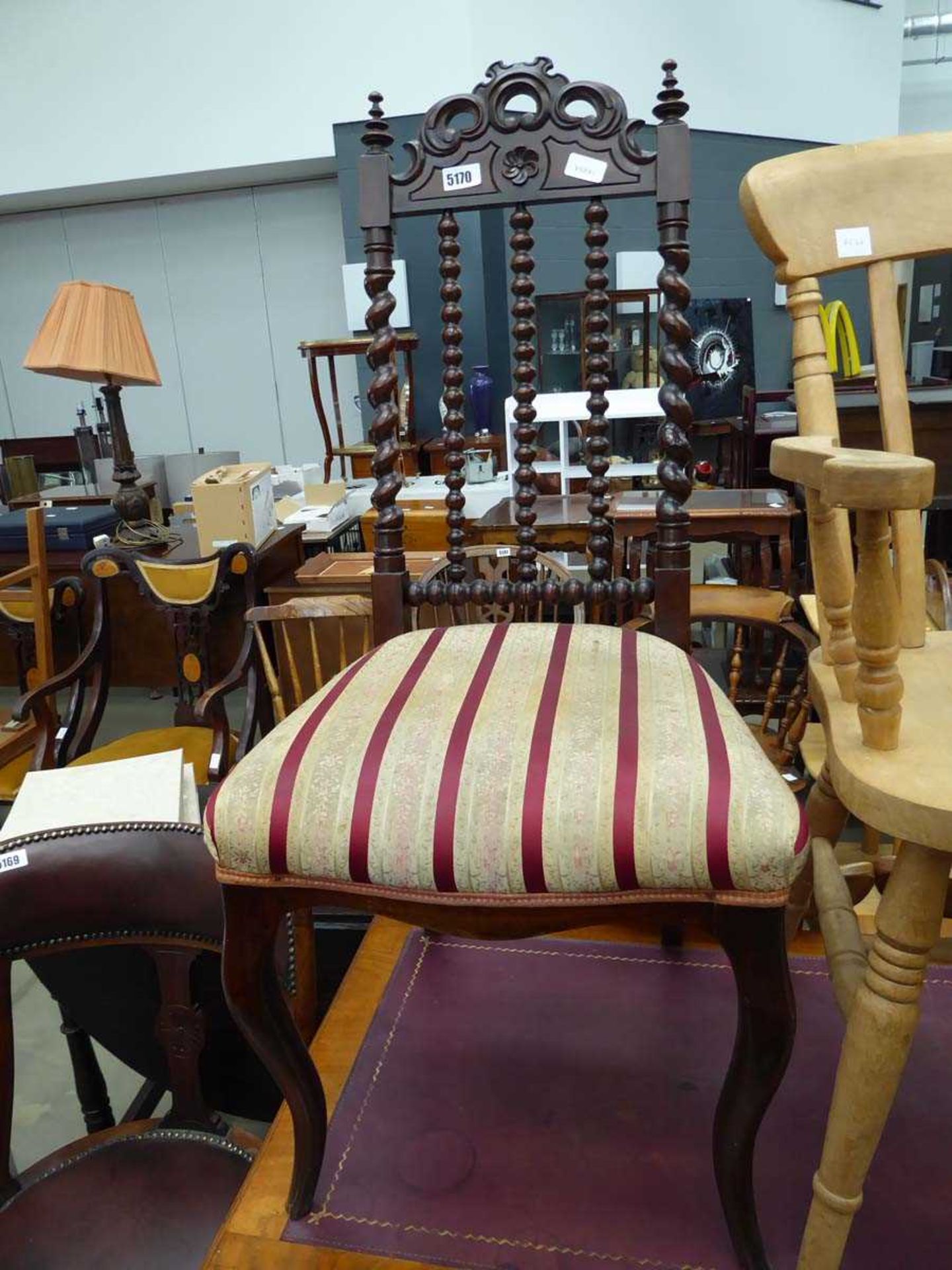 Victorian nursing chair with barleytwist and bobbin turned backrest