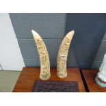 Pair of carved resin elephant tusks
