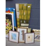 Quantity of prints and modern wall hangings to include, coastal scenes, country church, flowers