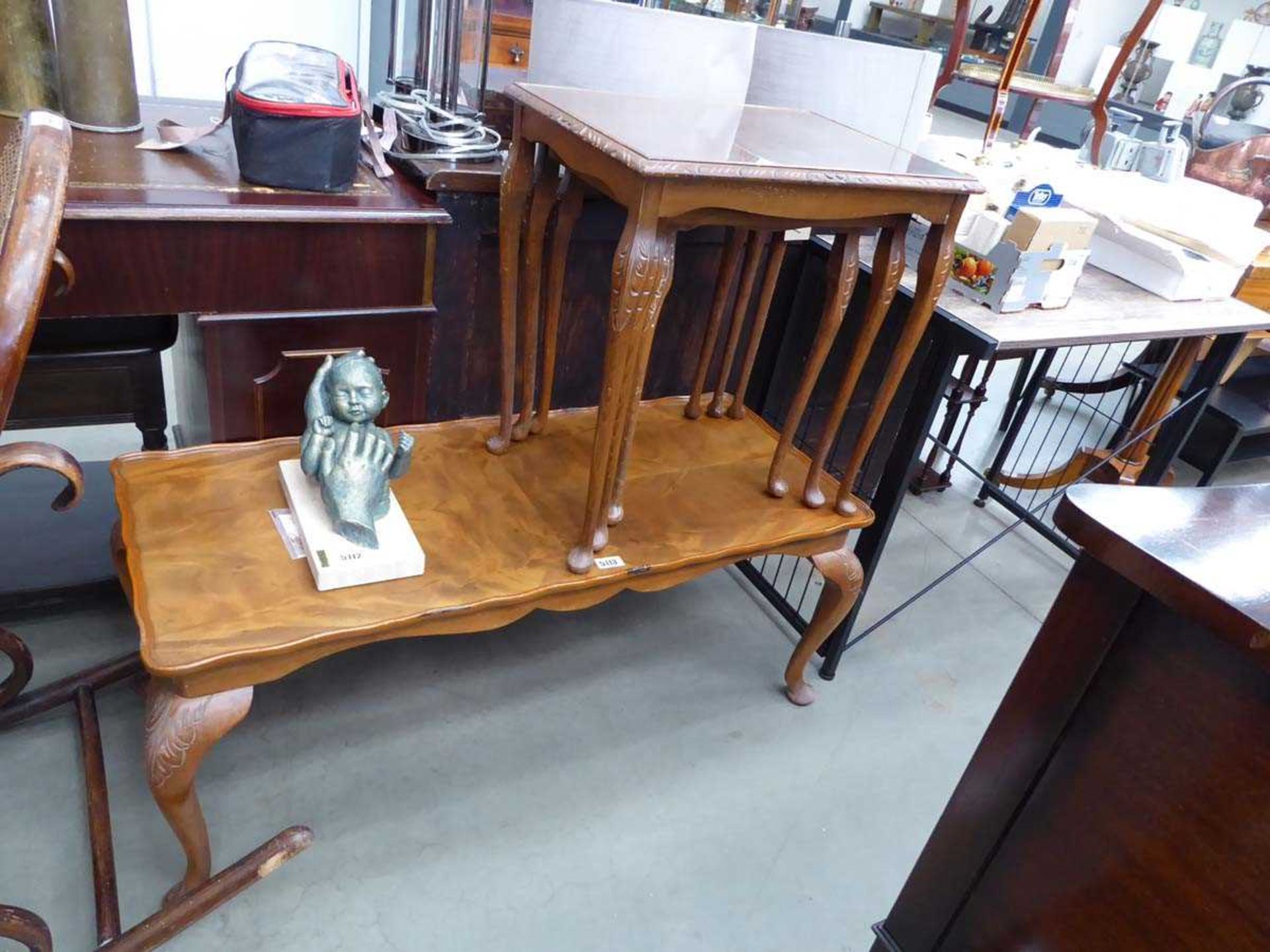 Reproduction coffee table plus a matching nest of three tables