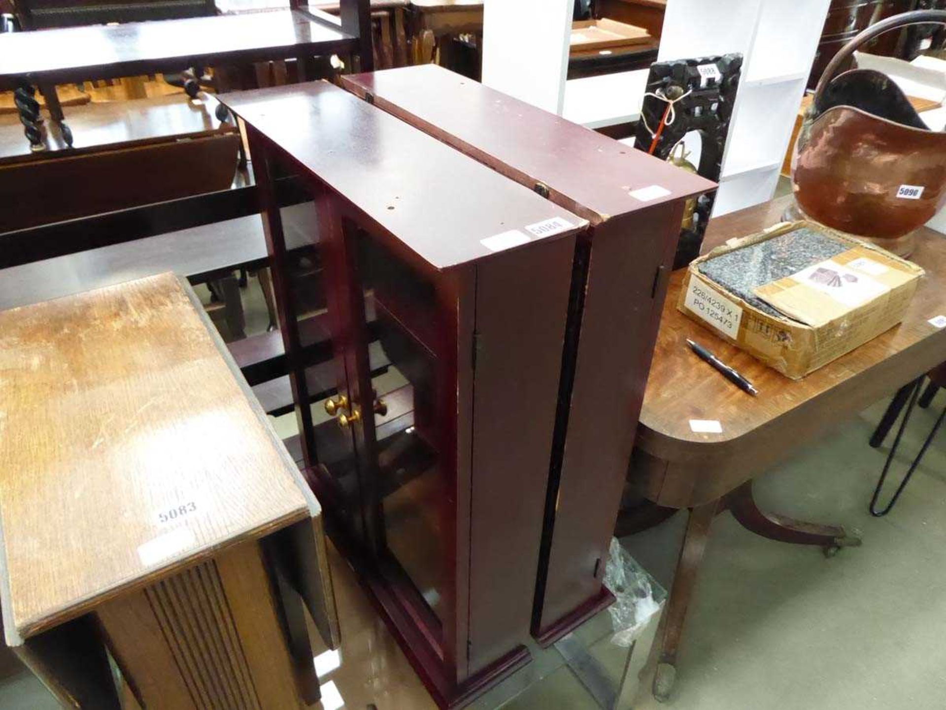 Pair of glazed hanging display cabinets