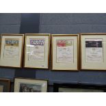 4 framed and glazed Mouton Rothschild certificates