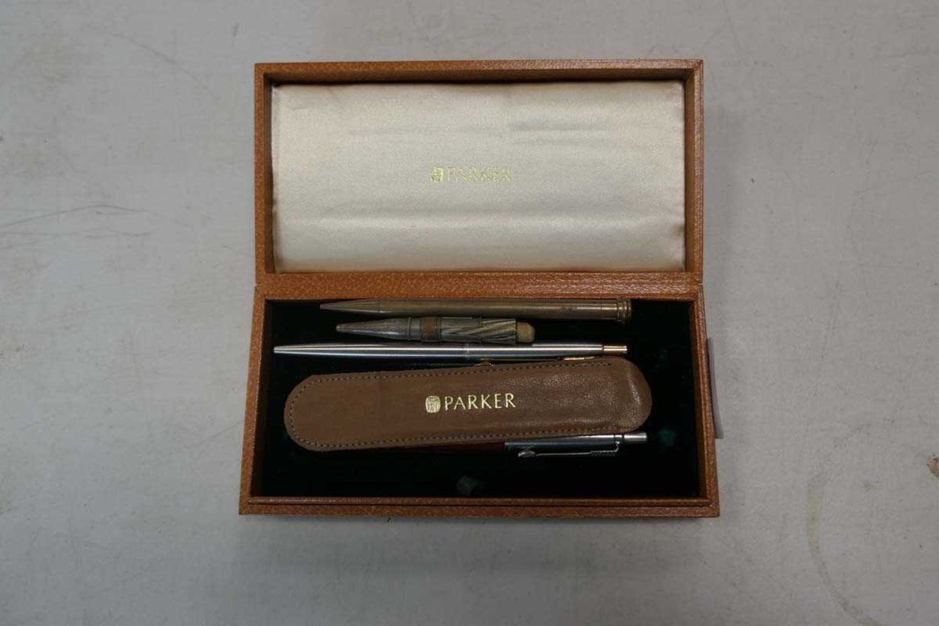 Parker pen in Parker box with 2 brass pencils