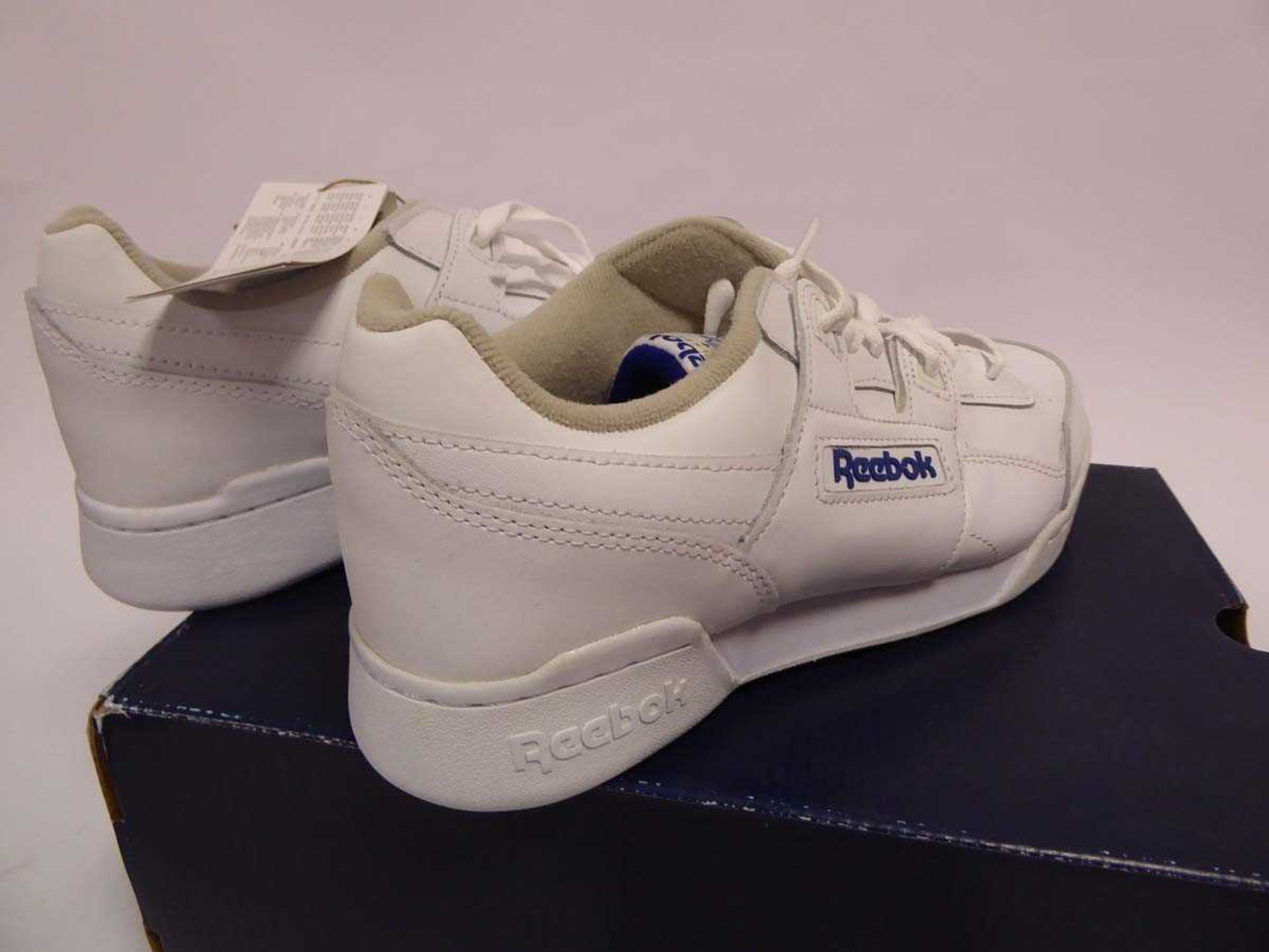 +VAT Boxed pair of Reebok Workout Plus white trainers, size 7 - Image 2 of 3