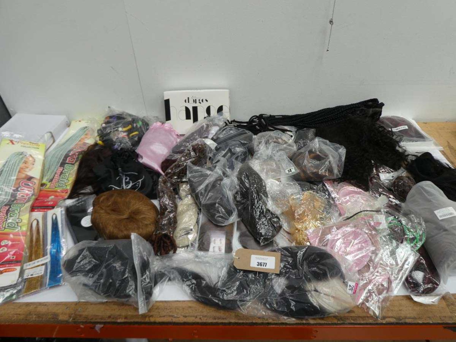 +VAT Selection of hair extensions, wigs, braids and fascinators