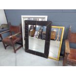 3 x rectangular mirrors in painted and leather frames