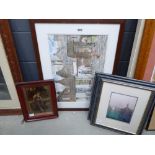 4 x prints and watercolours - 2 x cityscapes, child and stream plus the urban decorators