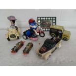 Shell Historic Cars coin set, M&M's motorcycle model, Betty Boop ornament, 2x Corgi Chitty Chitty