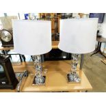 +VAT Modern pair of chrome and acrylic table lamps with white cylindrical shades