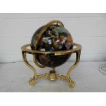 Black onyx gemstone globe on brass stand
