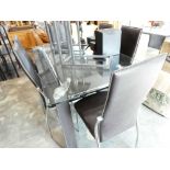 Modern grey leatherette and glass dining table with 6 matching high-backed dining chairs